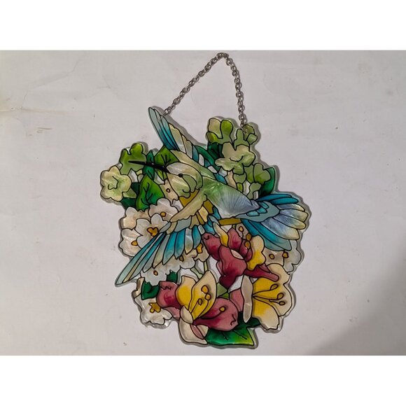 Hummingbird and Flowers Suncatcher 7x5 in Lilies Joan Baker - Picture 2 of 3